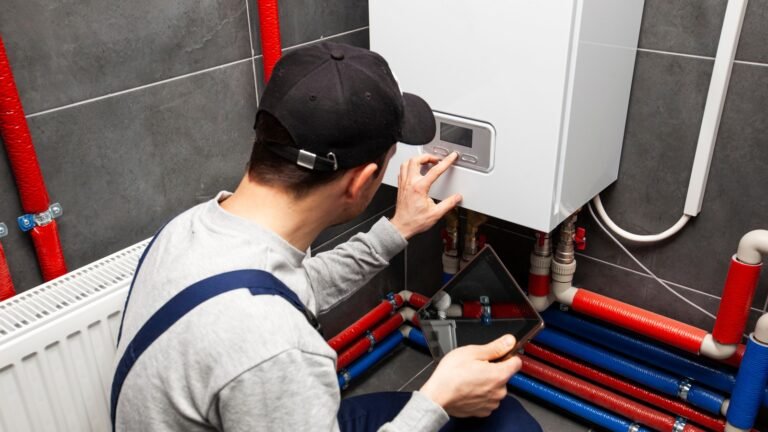 The,Technician,Checking,The,Heating,System,In,The,Boiler,Room
